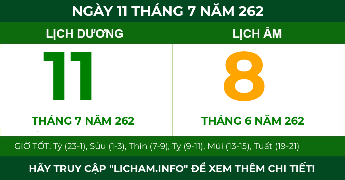 lịch âm ngày 11 tháng 7 năm 262