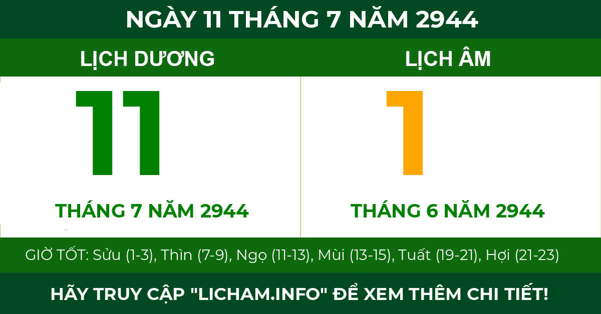 lịch âm ngày 11 tháng 7 năm 2944