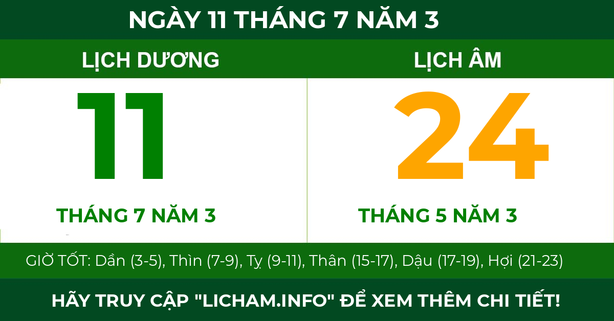lịch âm ngày 11 tháng 7 năm 3