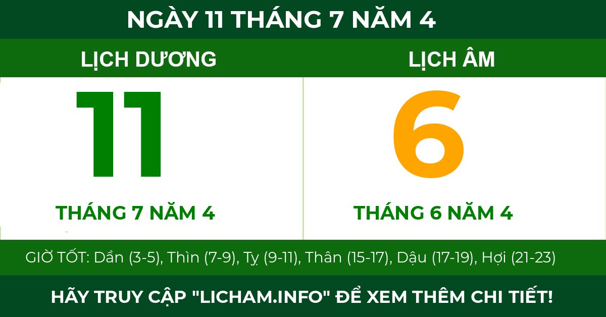 lịch âm ngày 11 tháng 7 năm 4