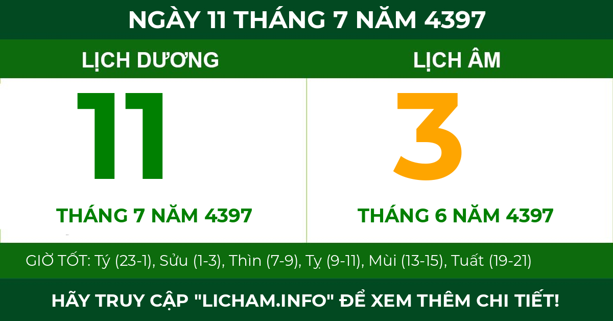 lịch âm ngày 11 tháng 7 năm 4397