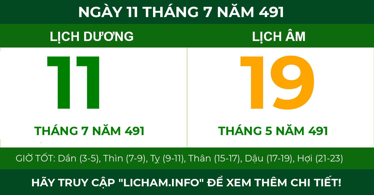 lịch âm ngày 11 tháng 7 năm 491