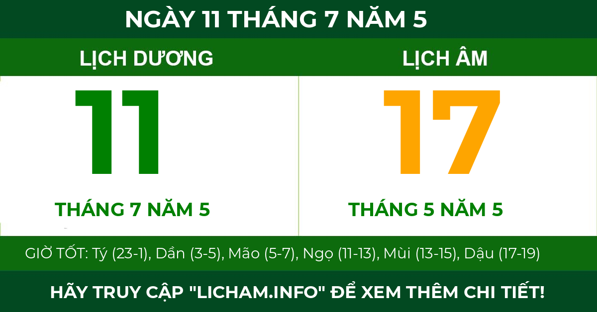 lịch âm ngày 11 tháng 7 năm 5
