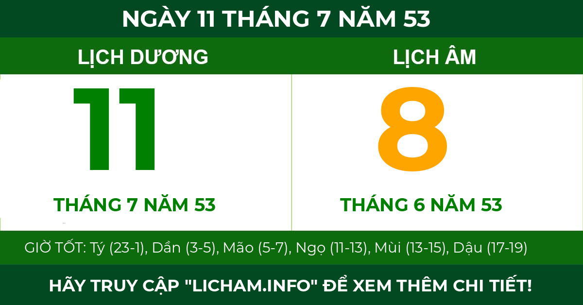 lịch âm ngày 11 tháng 7 năm 53