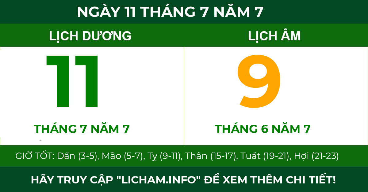 lịch âm ngày 11 tháng 7 năm 7