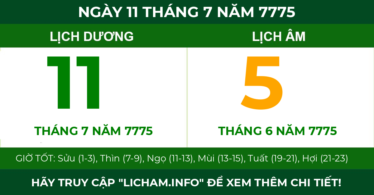 lịch âm ngày 11 tháng 7 năm 7775
