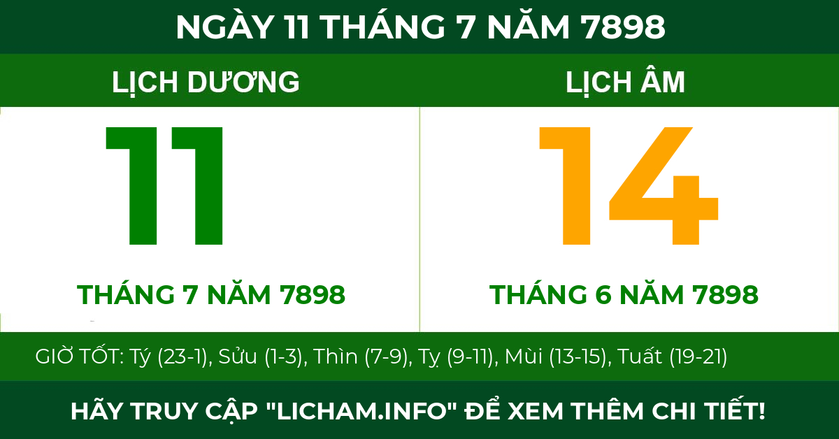 lịch âm ngày 11 tháng 7 năm 7898