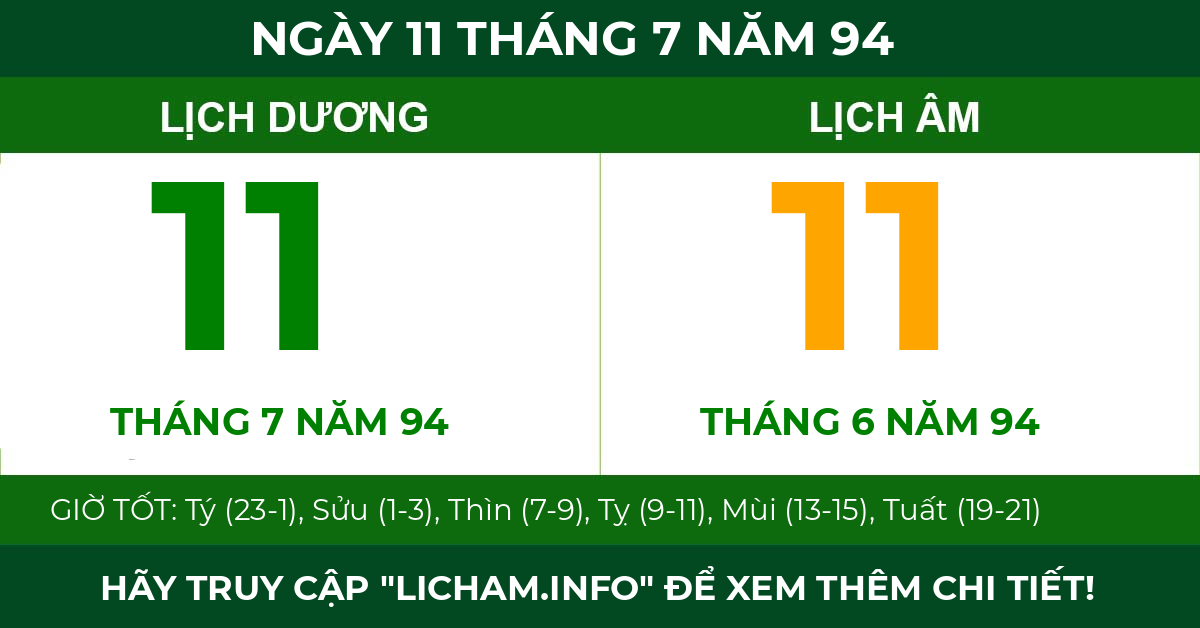 lịch âm ngày 11 tháng 7 năm 94