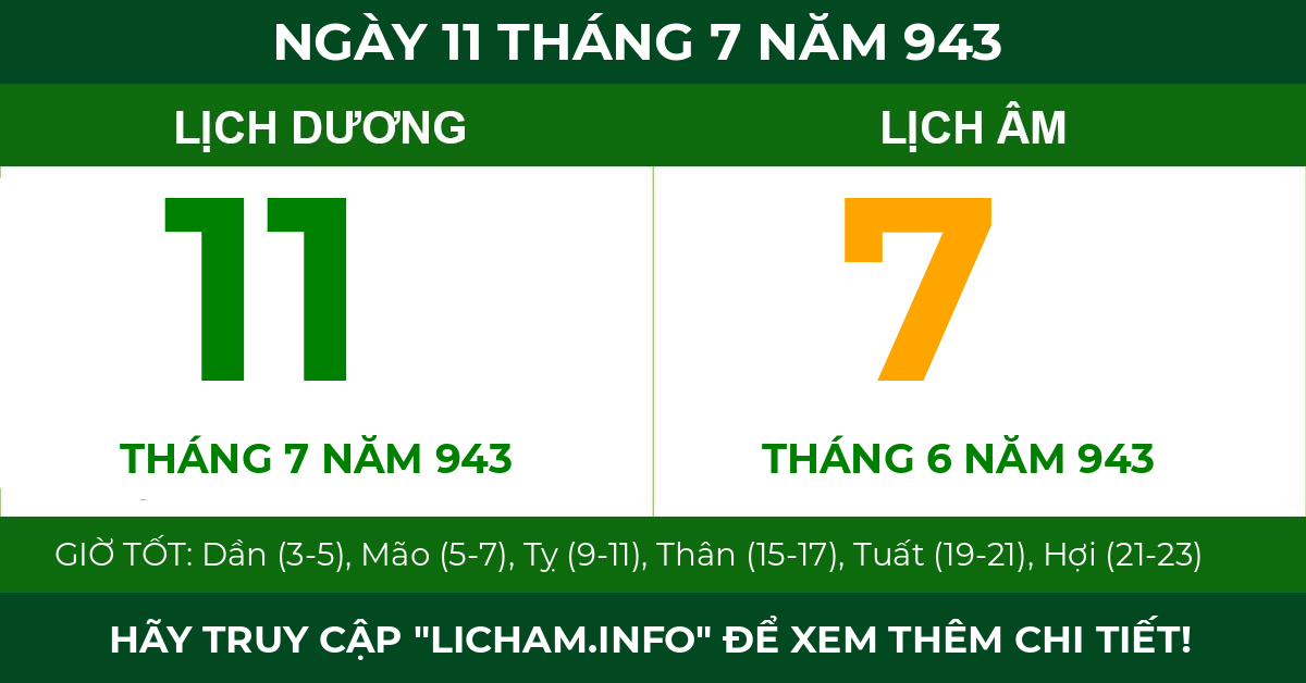 lịch âm ngày 11 tháng 7 năm 943