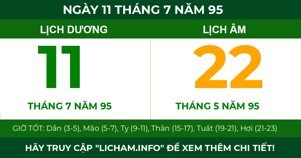 lịch âm ngày 11 tháng 7 năm 95