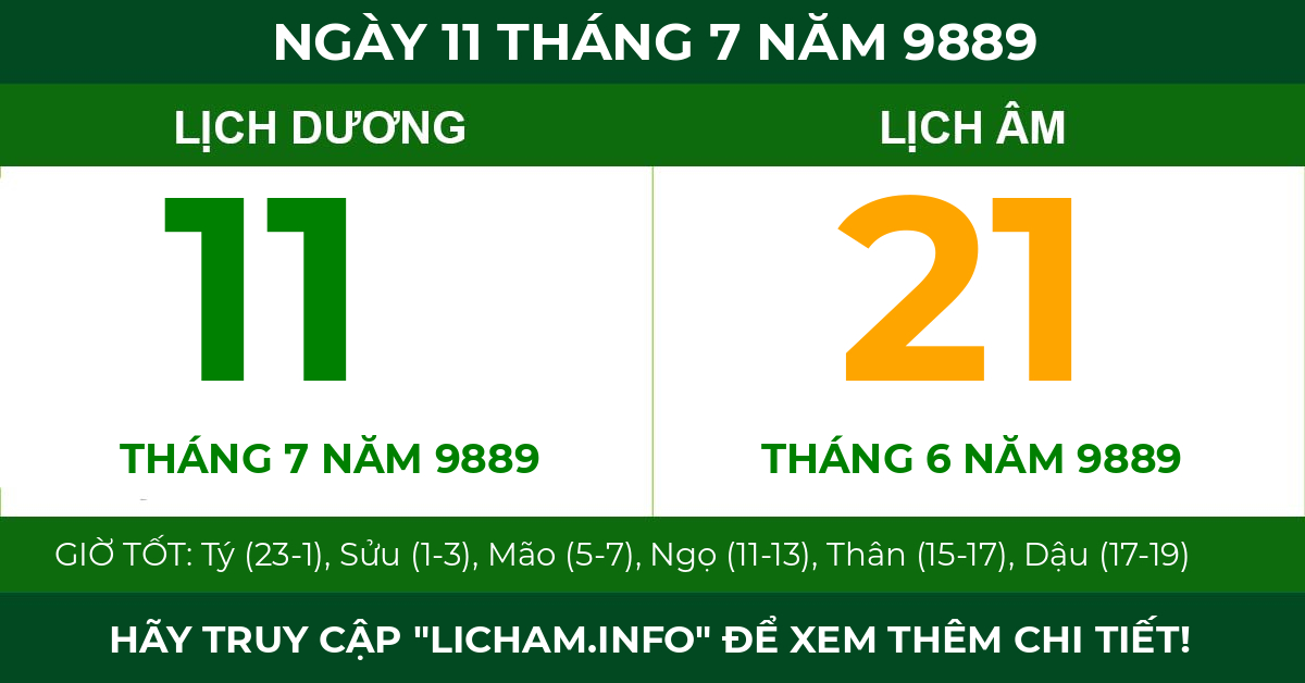 lịch âm ngày 11 tháng 7 năm 9889