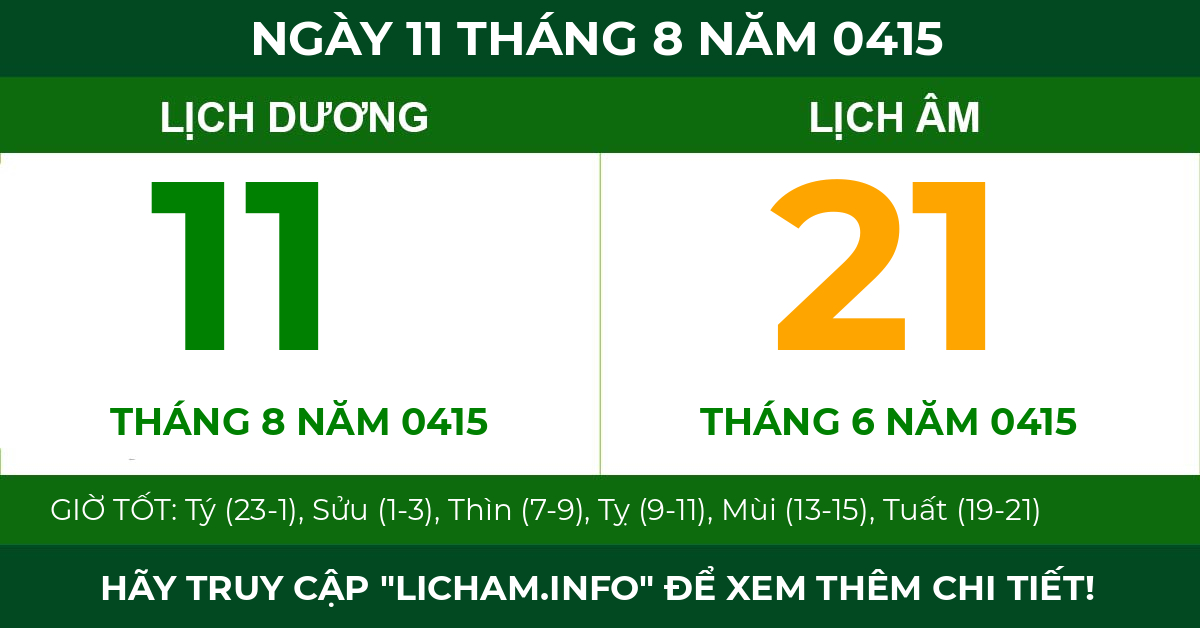 lịch âm ngày 11 tháng 8 năm 0415