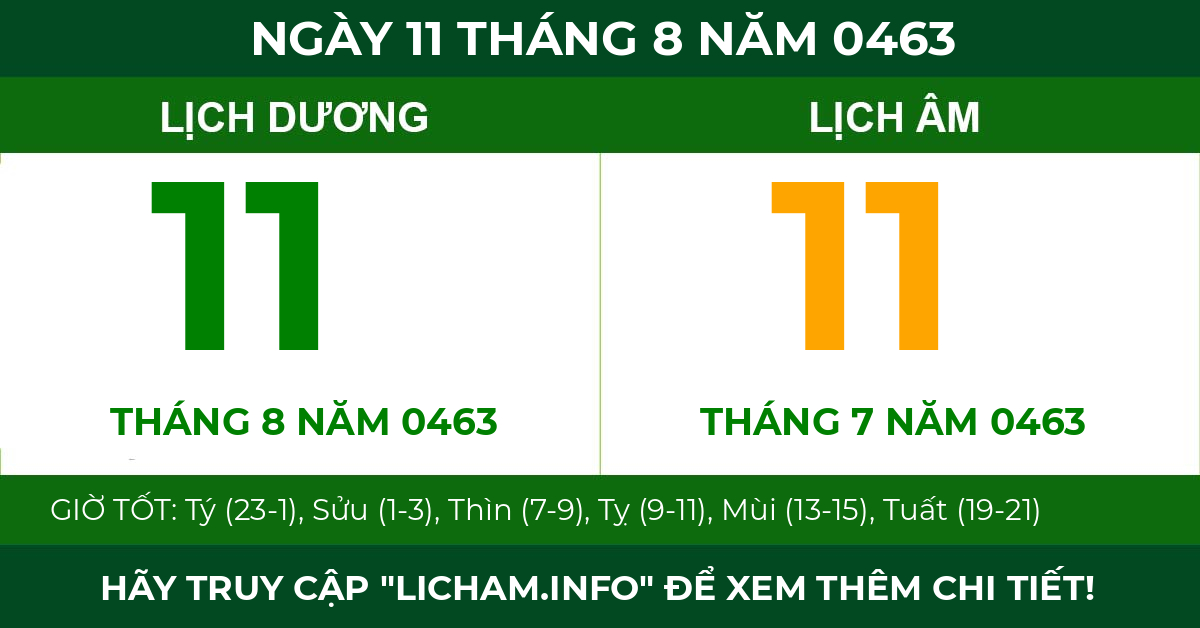 lịch âm ngày 11 tháng 8 năm 0463