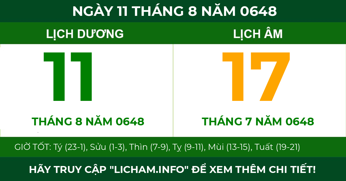 lịch âm ngày 11 tháng 8 năm 0648