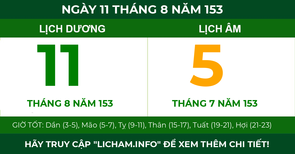 lịch âm ngày 11 tháng 8 năm 153