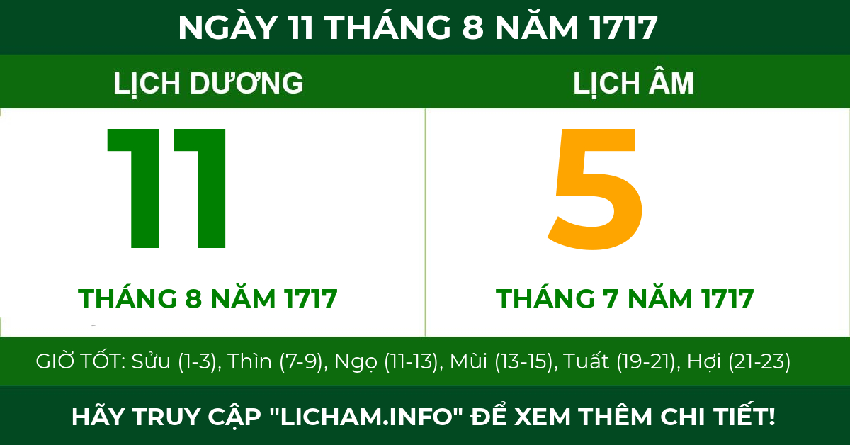 lịch âm ngày 11 tháng 8 năm 1717