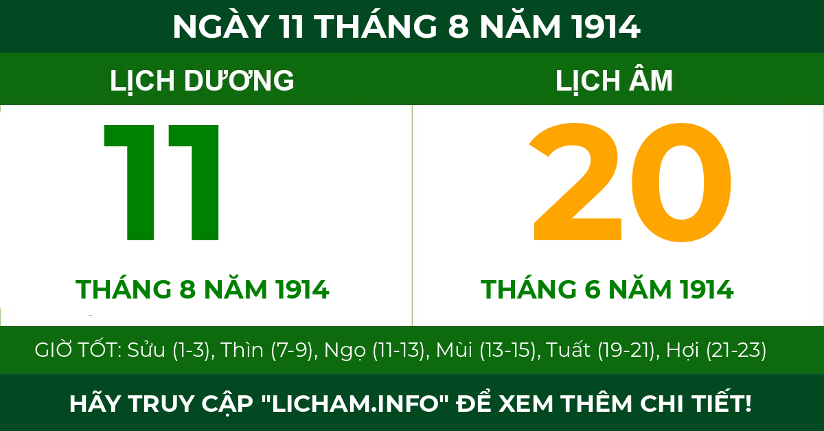 lịch âm ngày 11 tháng 8 năm 1914