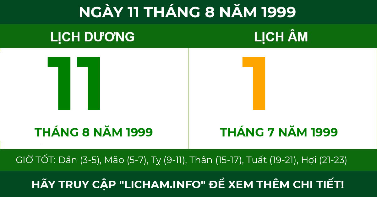 lịch âm ngày 11 tháng 8 năm 1999