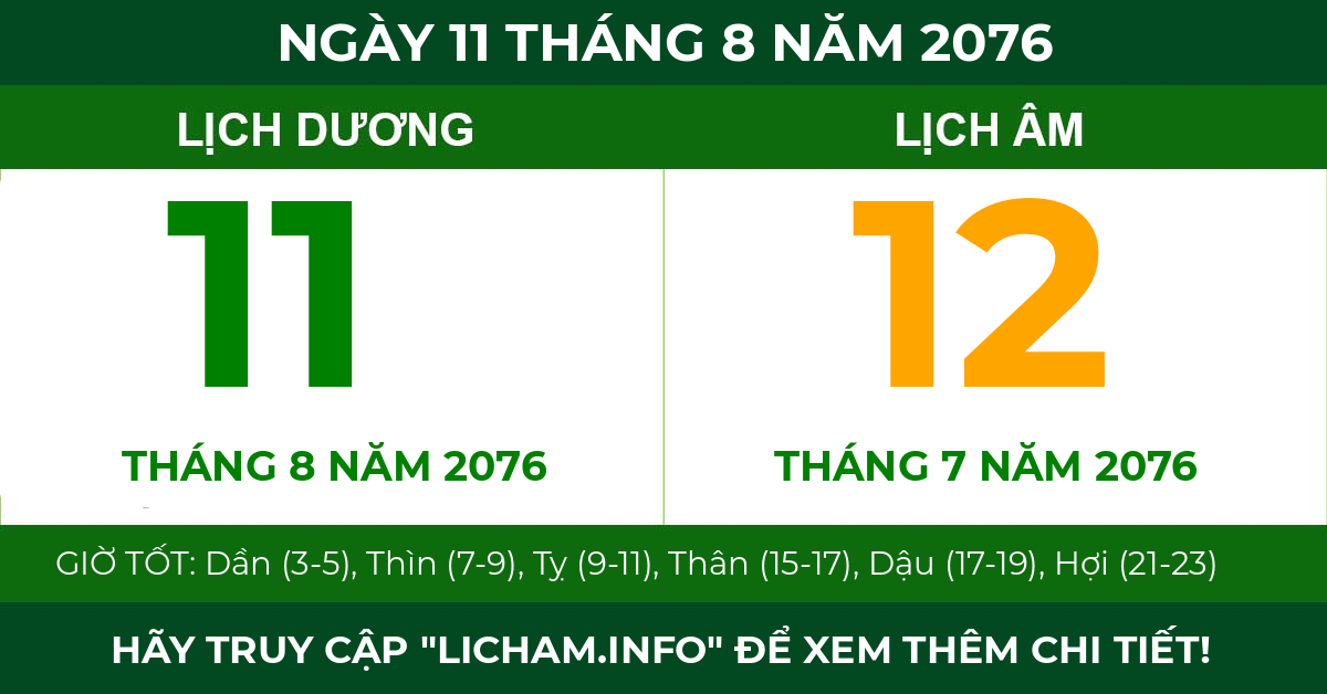 lịch âm ngày 11 tháng 8 năm 2076