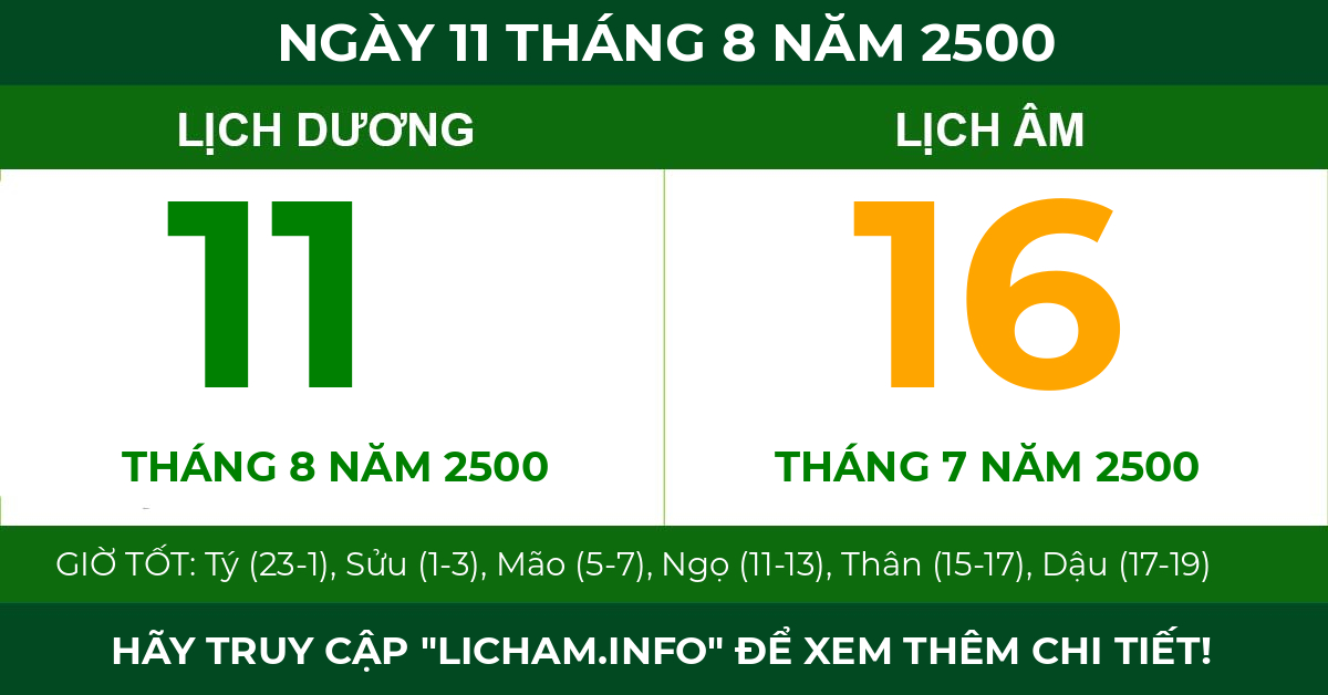 lịch âm ngày 11 tháng 8 năm 2500