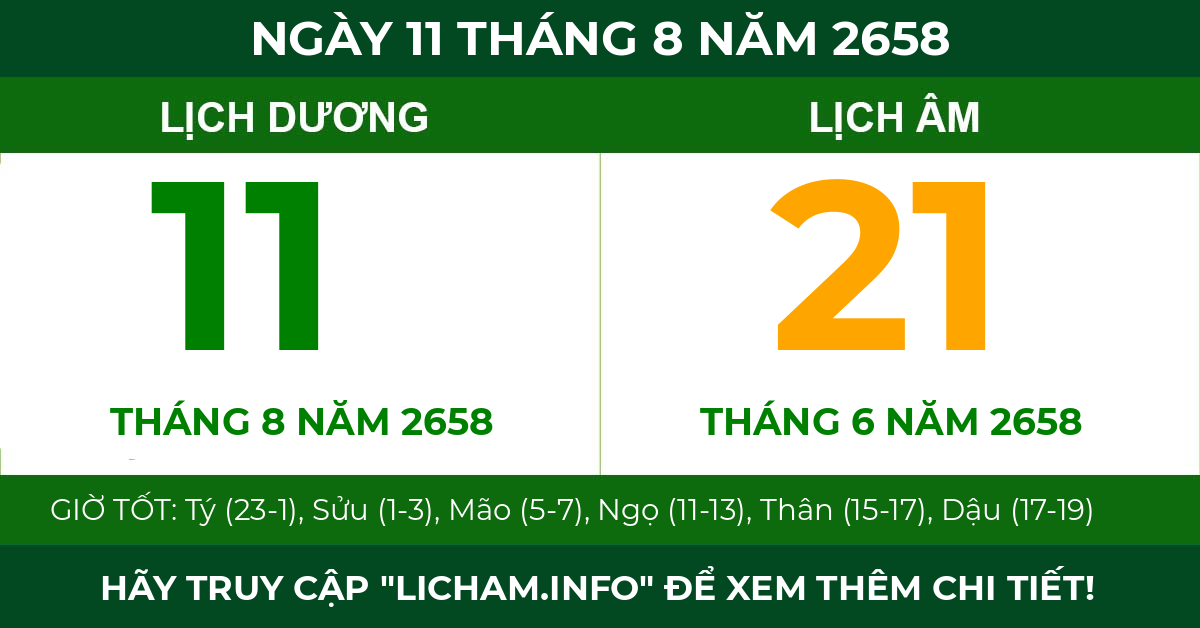 lịch âm ngày 11 tháng 8 năm 2658