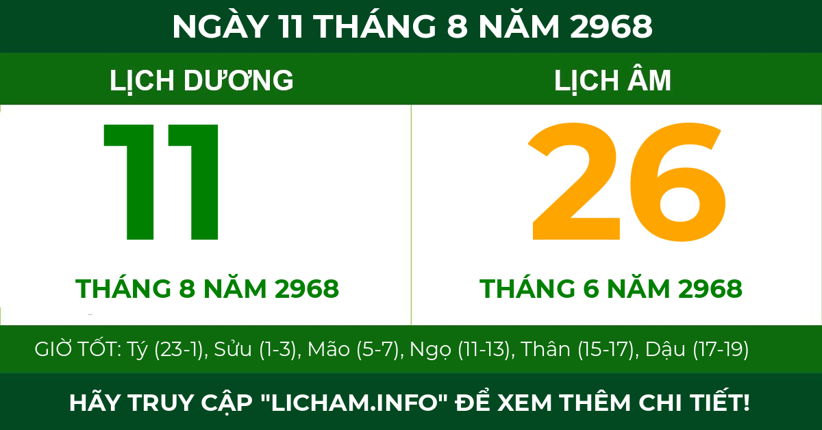 lịch âm ngày 11 tháng 8 năm 2968