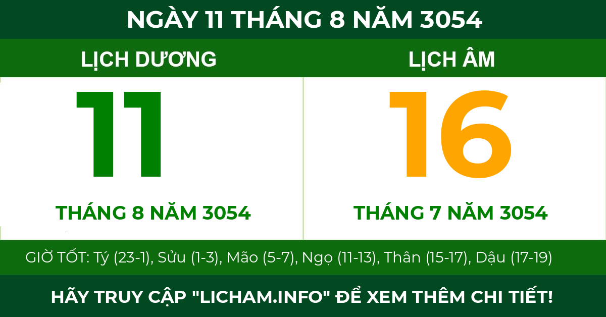 lịch âm ngày 11 tháng 8 năm 3054
