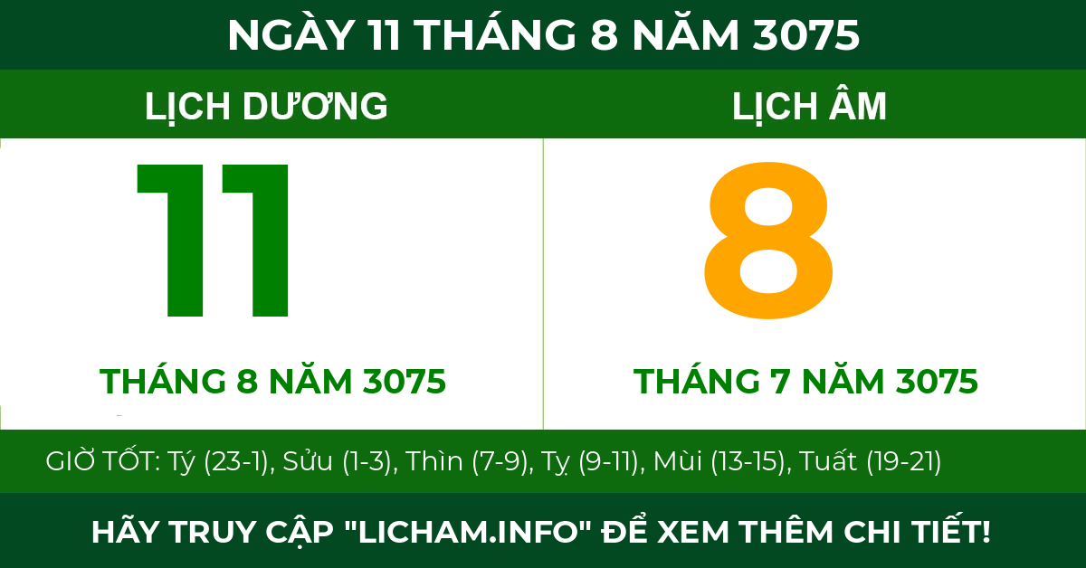 lịch âm ngày 11 tháng 8 năm 3075