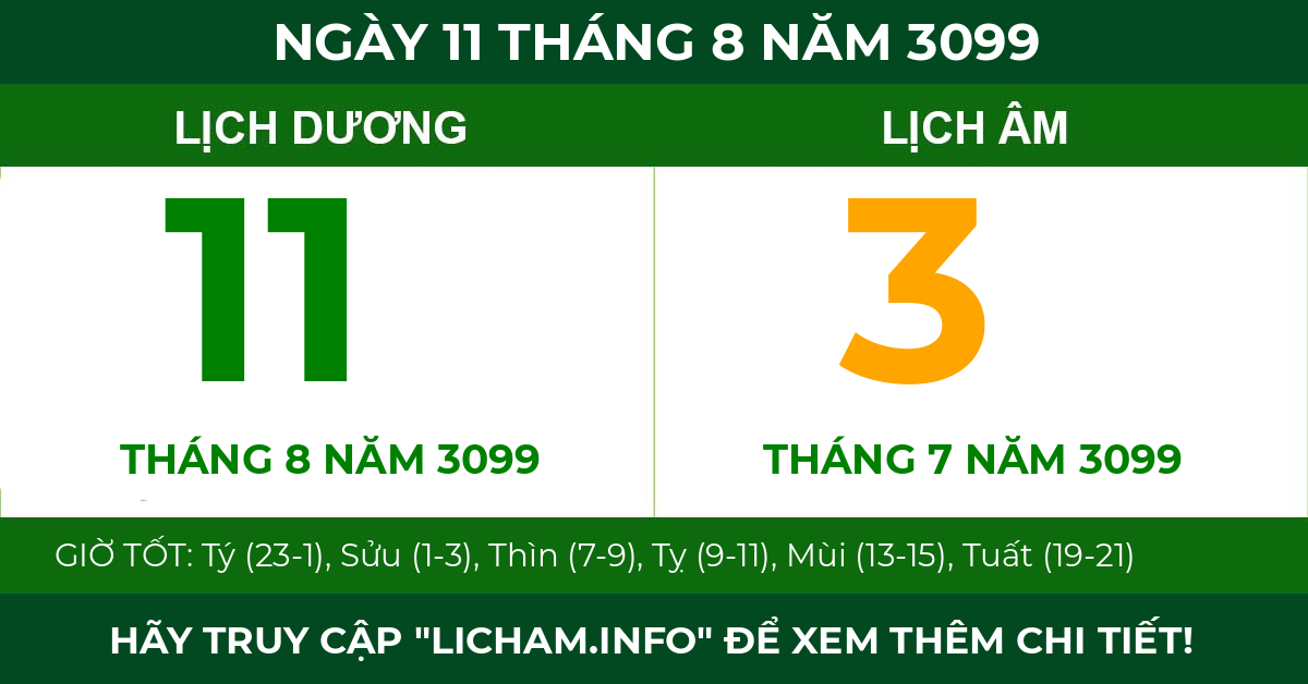 lịch âm ngày 11 tháng 8 năm 3099