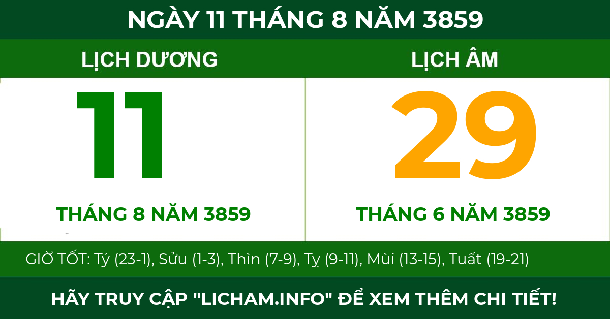 lịch âm ngày 11 tháng 8 năm 3859