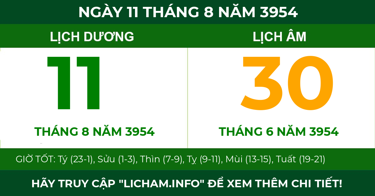 lịch âm ngày 11 tháng 8 năm 3954