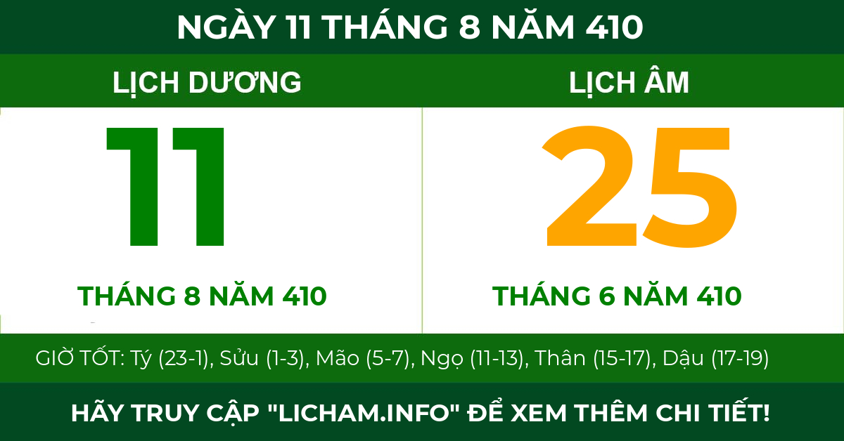lịch âm ngày 11 tháng 8 năm 410