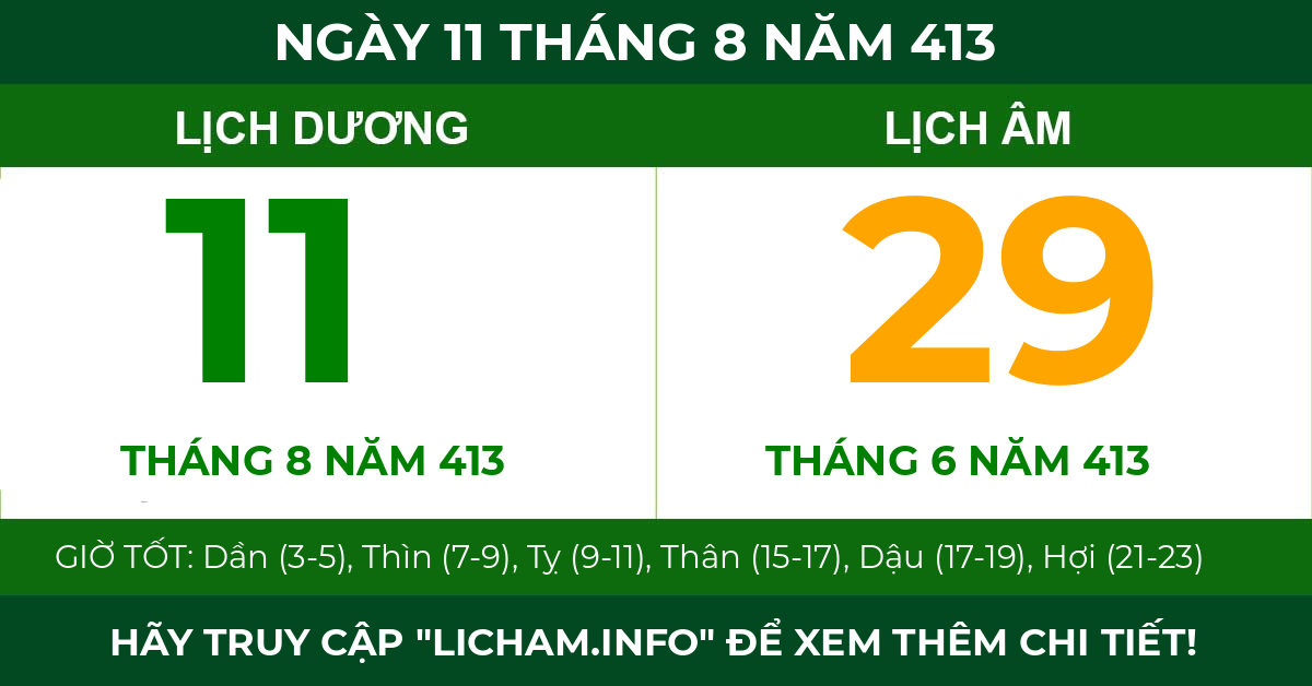 lịch âm ngày 11 tháng 8 năm 413