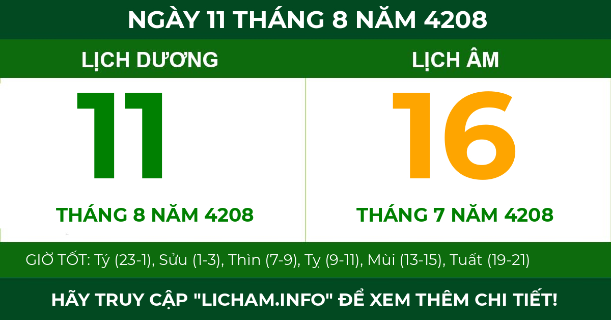 lịch âm ngày 11 tháng 8 năm 4208