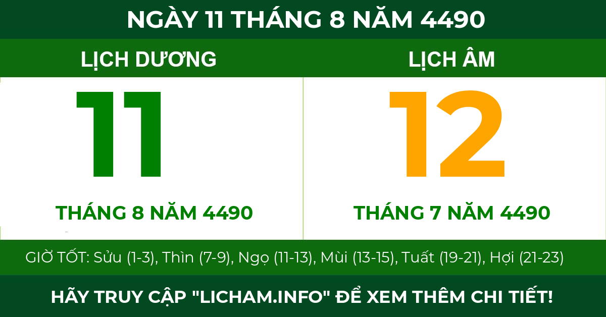 lịch âm ngày 11 tháng 8 năm 4490