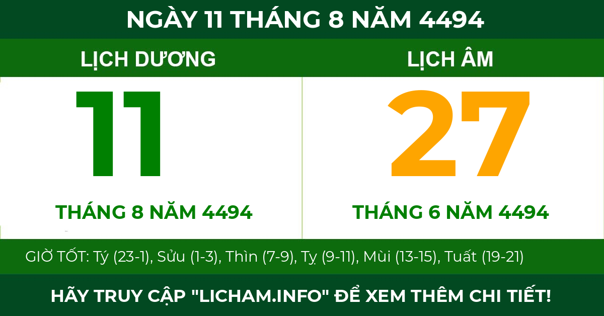 lịch âm ngày 11 tháng 8 năm 4494