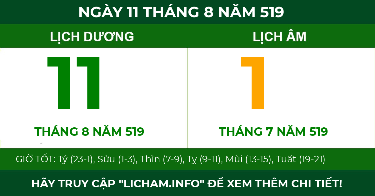lịch âm ngày 11 tháng 8 năm 519