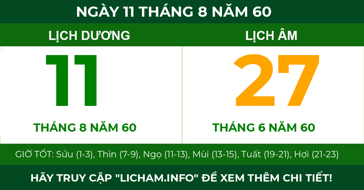 lịch âm ngày 11 tháng 8 năm 60