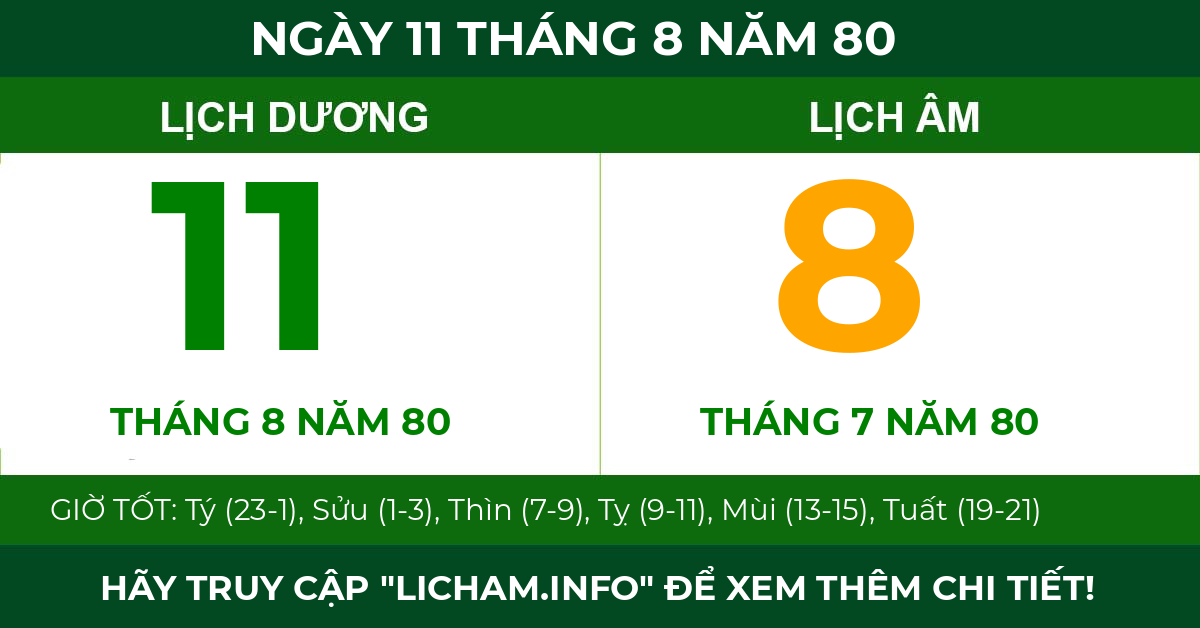 lịch âm ngày 11 tháng 8 năm 80