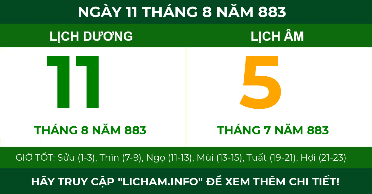 lịch âm ngày 11 tháng 8 năm 883