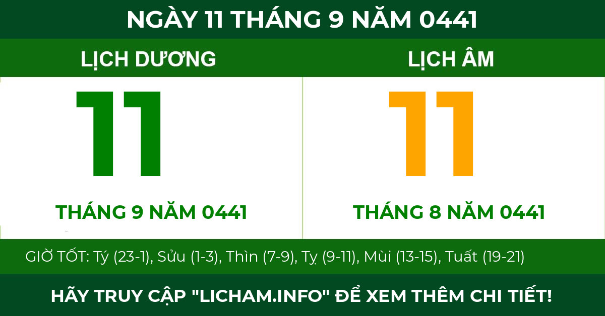 lịch âm ngày 11 tháng 9 năm 0441