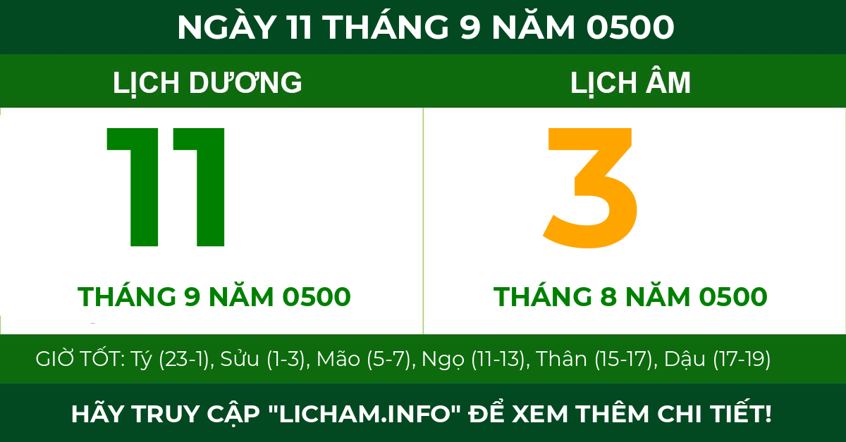 lịch âm ngày 11 tháng 9 năm 0500