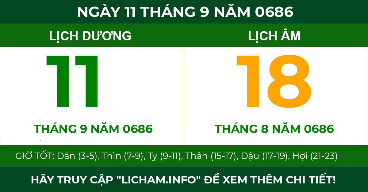 lịch âm ngày 11 tháng 9 năm 0686