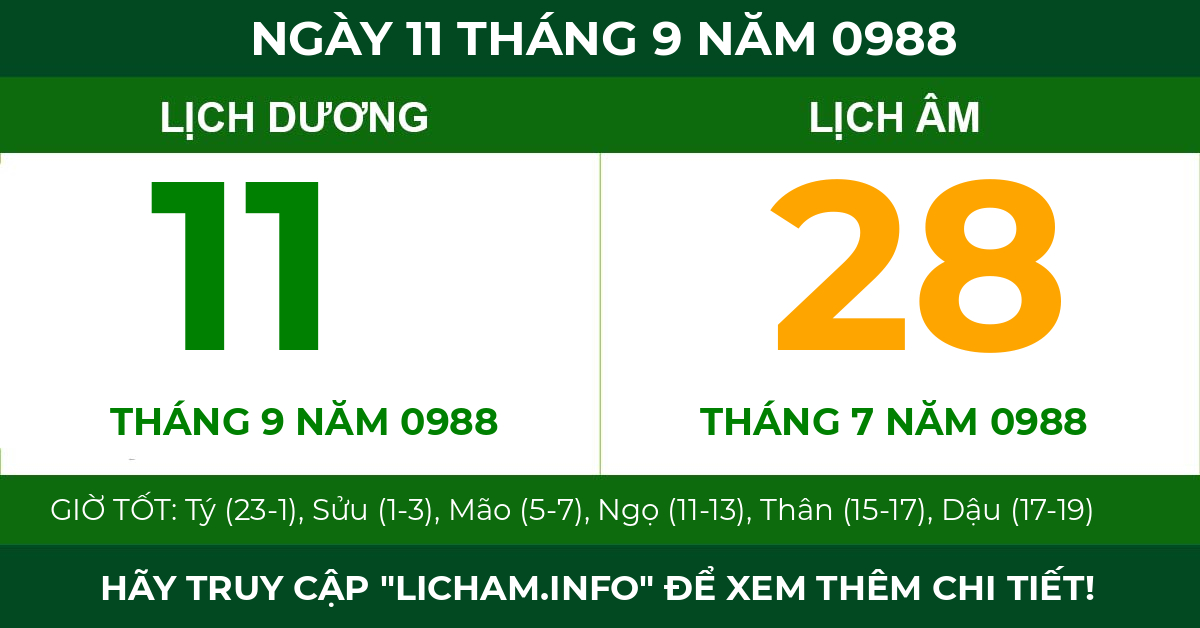 lịch âm ngày 11 tháng 9 năm 0988