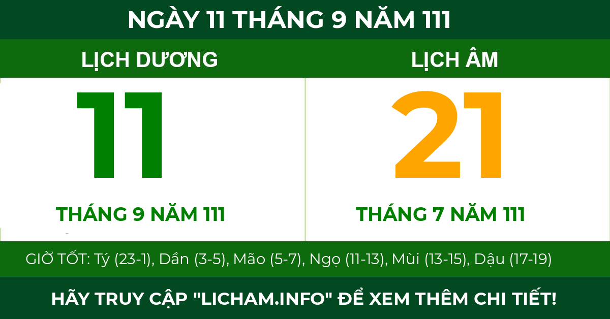 lịch âm ngày 11 tháng 9 năm 111