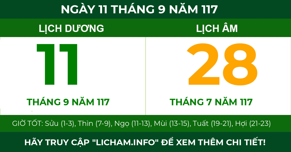 lịch âm ngày 11 tháng 9 năm 117