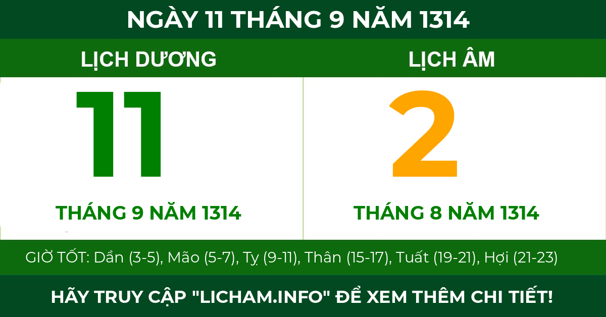 lịch âm ngày 11 tháng 9 năm 1314