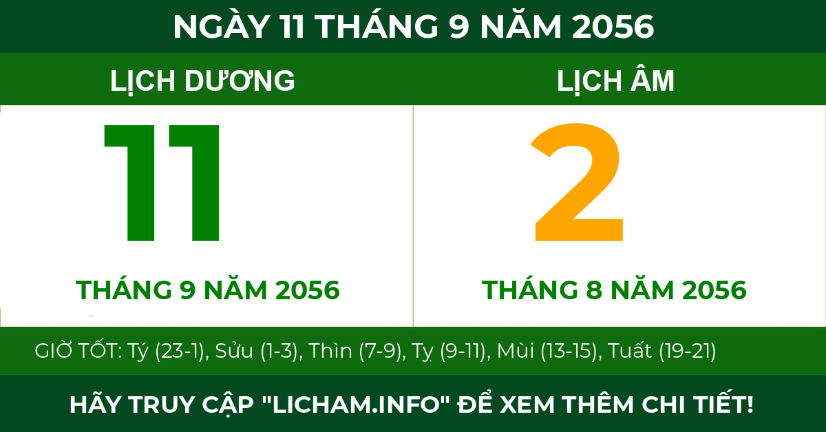 lịch âm ngày 11 tháng 9 năm 2056