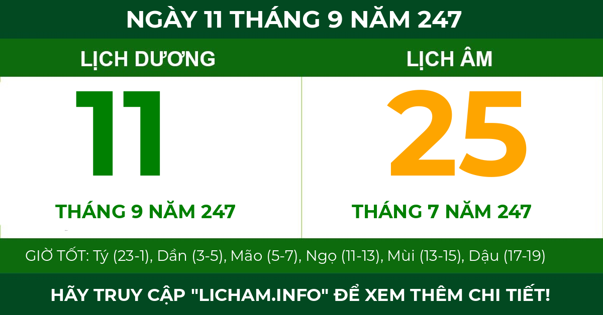 lịch âm ngày 11 tháng 9 năm 247