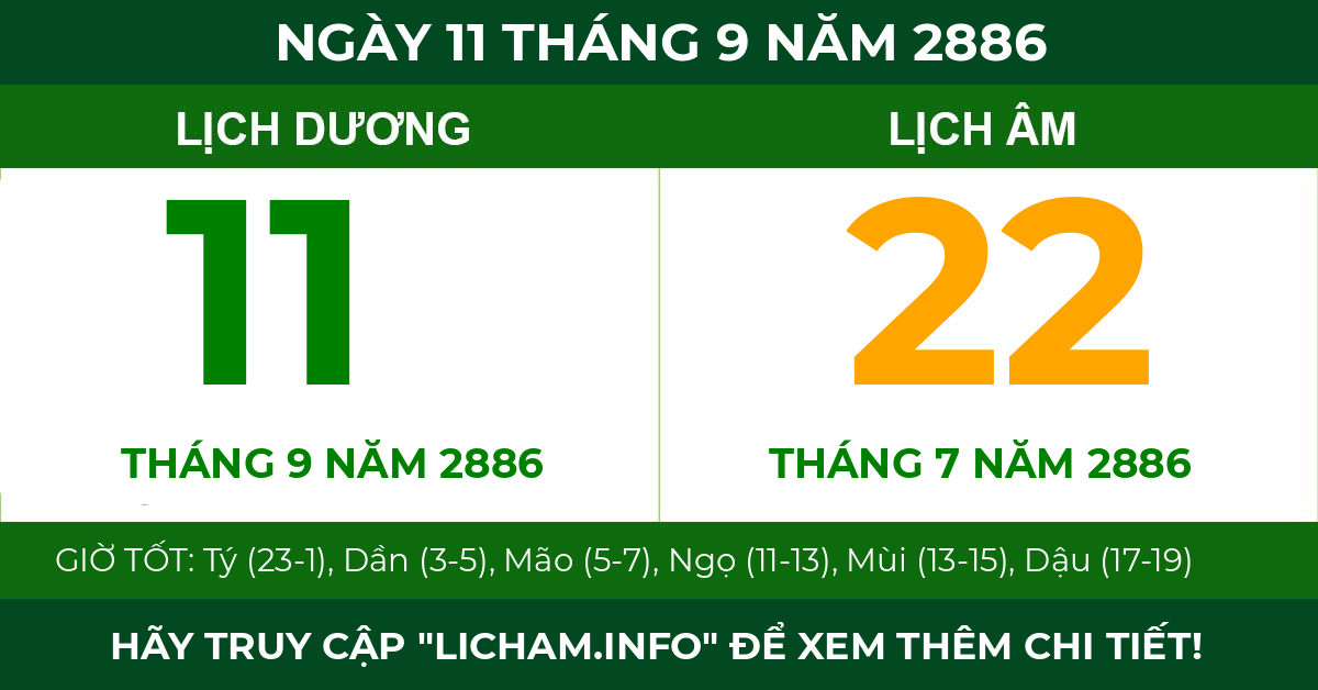 lịch âm ngày 11 tháng 9 năm 2886